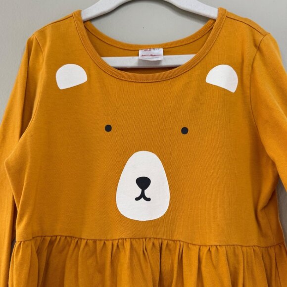 HANNA ANDERSSON Bear Dress Girls 6-7 120cm Mustard Brown Long Sleeve Cotton Girl - Picture 3 of 6